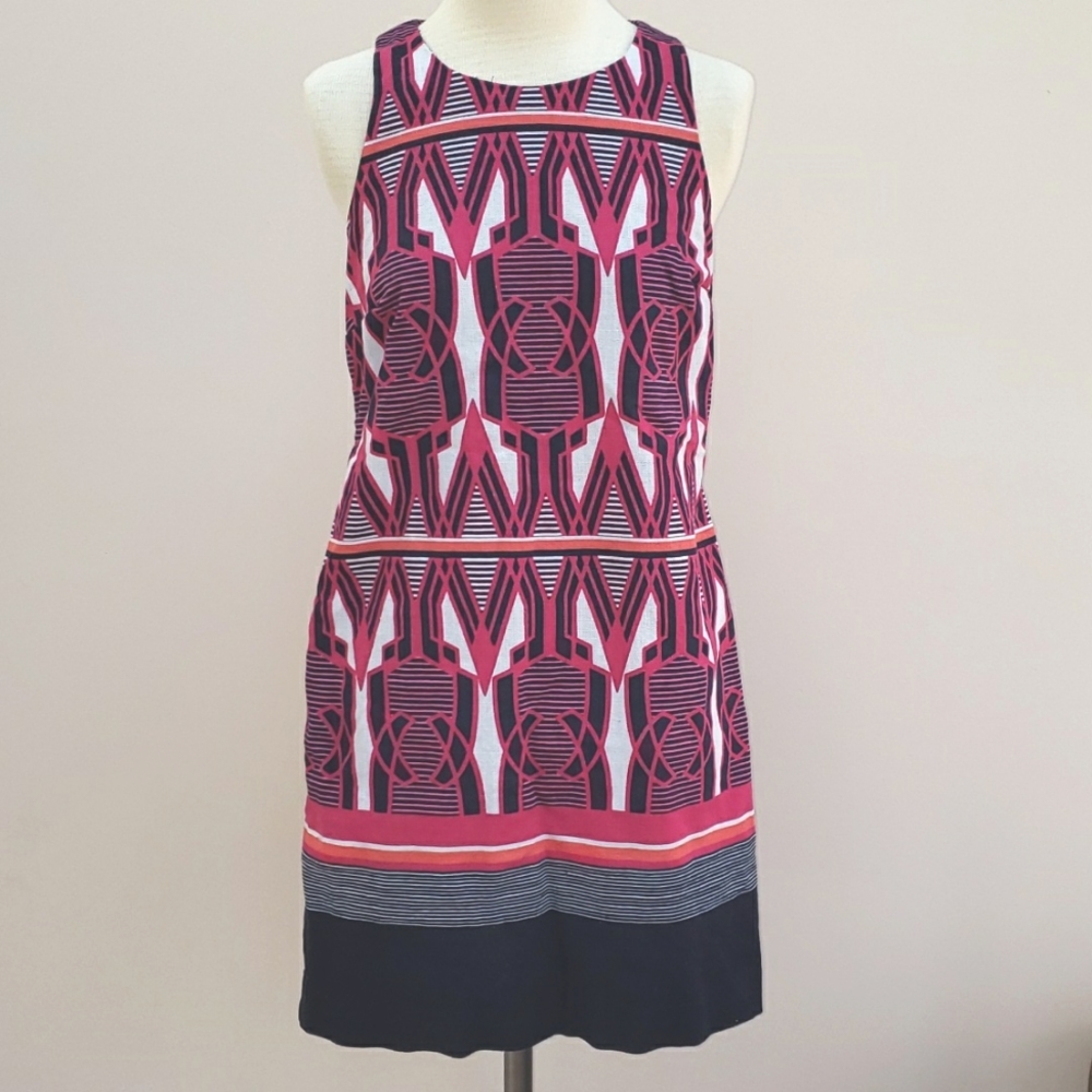 Crown & Ivy Geometric Stripe Print Sleeveless Sheath Dress, Size 4